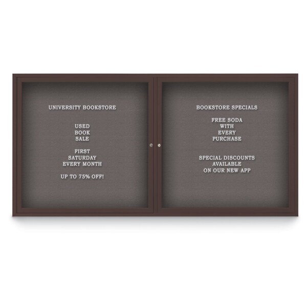 72"x48" 3-Door Enclosed Outdoor Letterboard, Grey Felt/Bronze